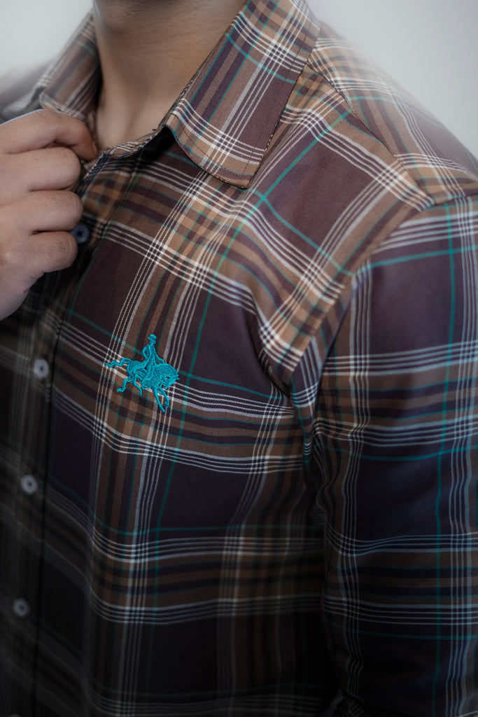 Long Sleeve Check Shirt- Brown